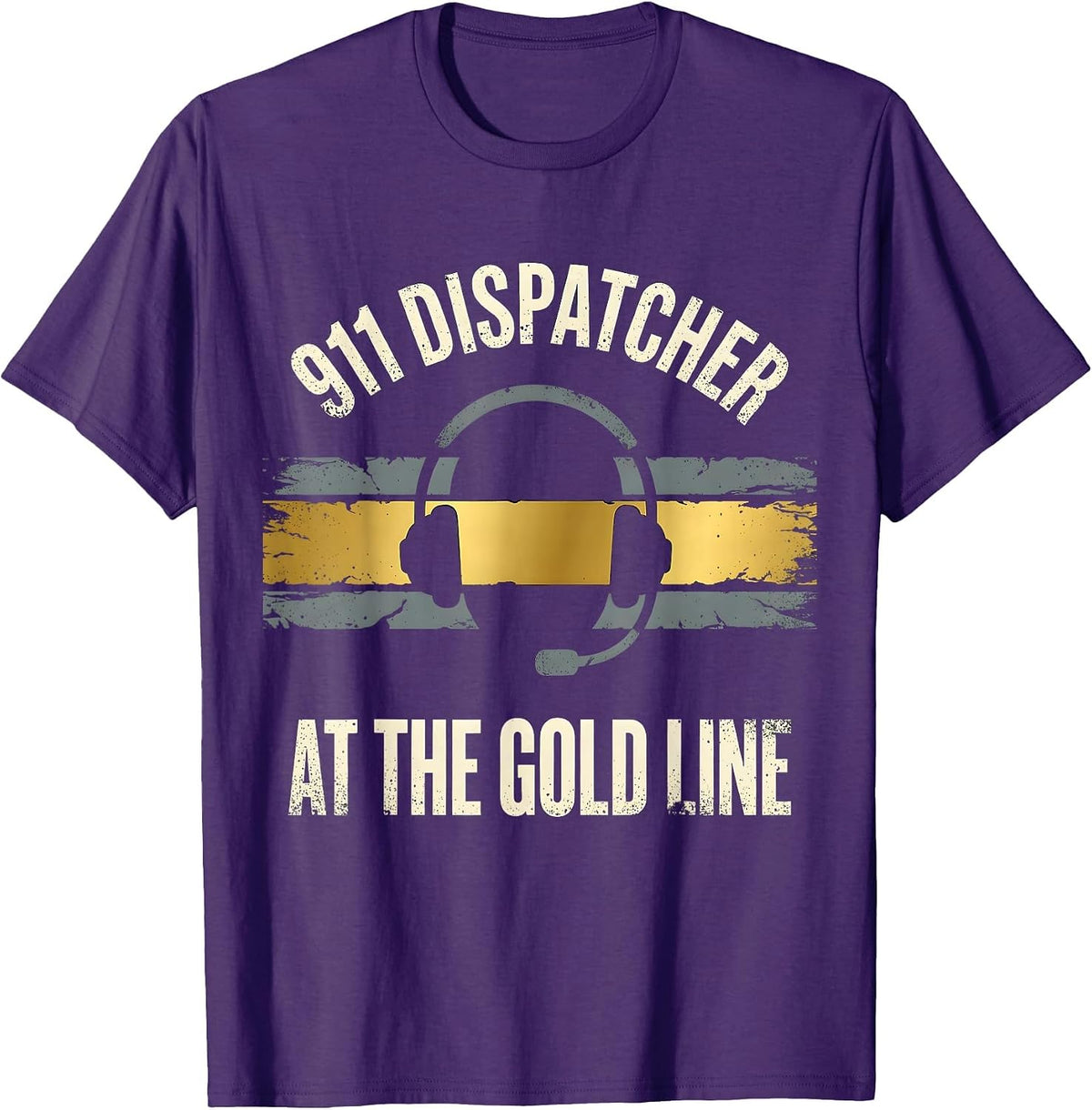 Men's 911 Dispatcher At The Gold Line Thin Line Tribute Gift T-Shirt - Purple