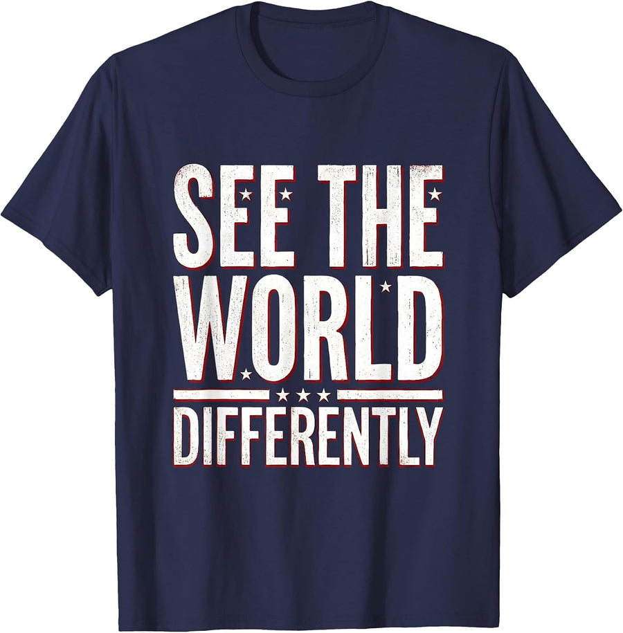 See the World Differently Autism Awareness Design T-Shirt - Navy Blue