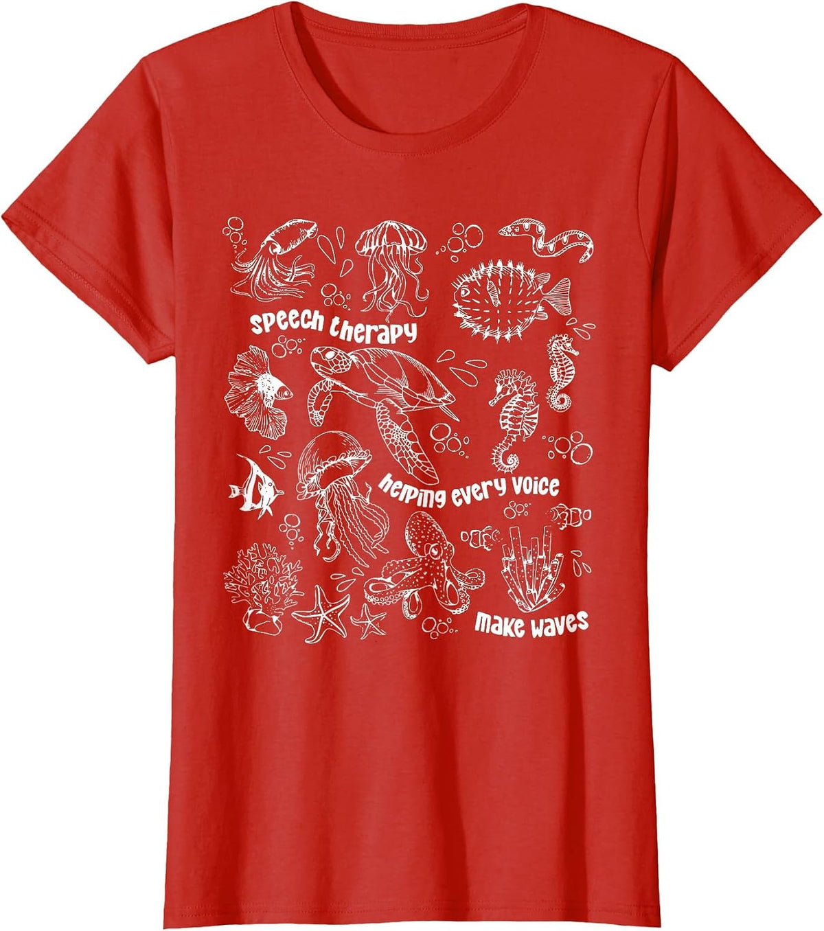 Ocean Animal Summer SLP Therapy Speech Language Pathologist T-Shirt - Red