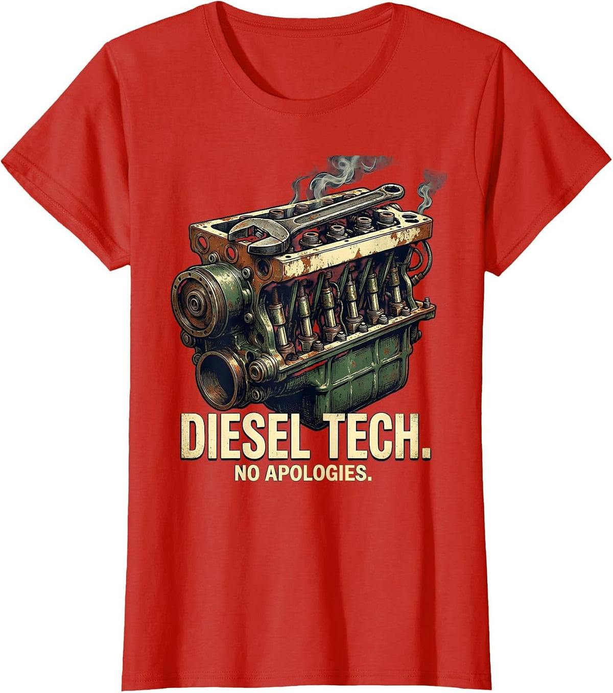 Diesel Tech. No Apologies. Vintage Mechanic Design T-Shirt - Red