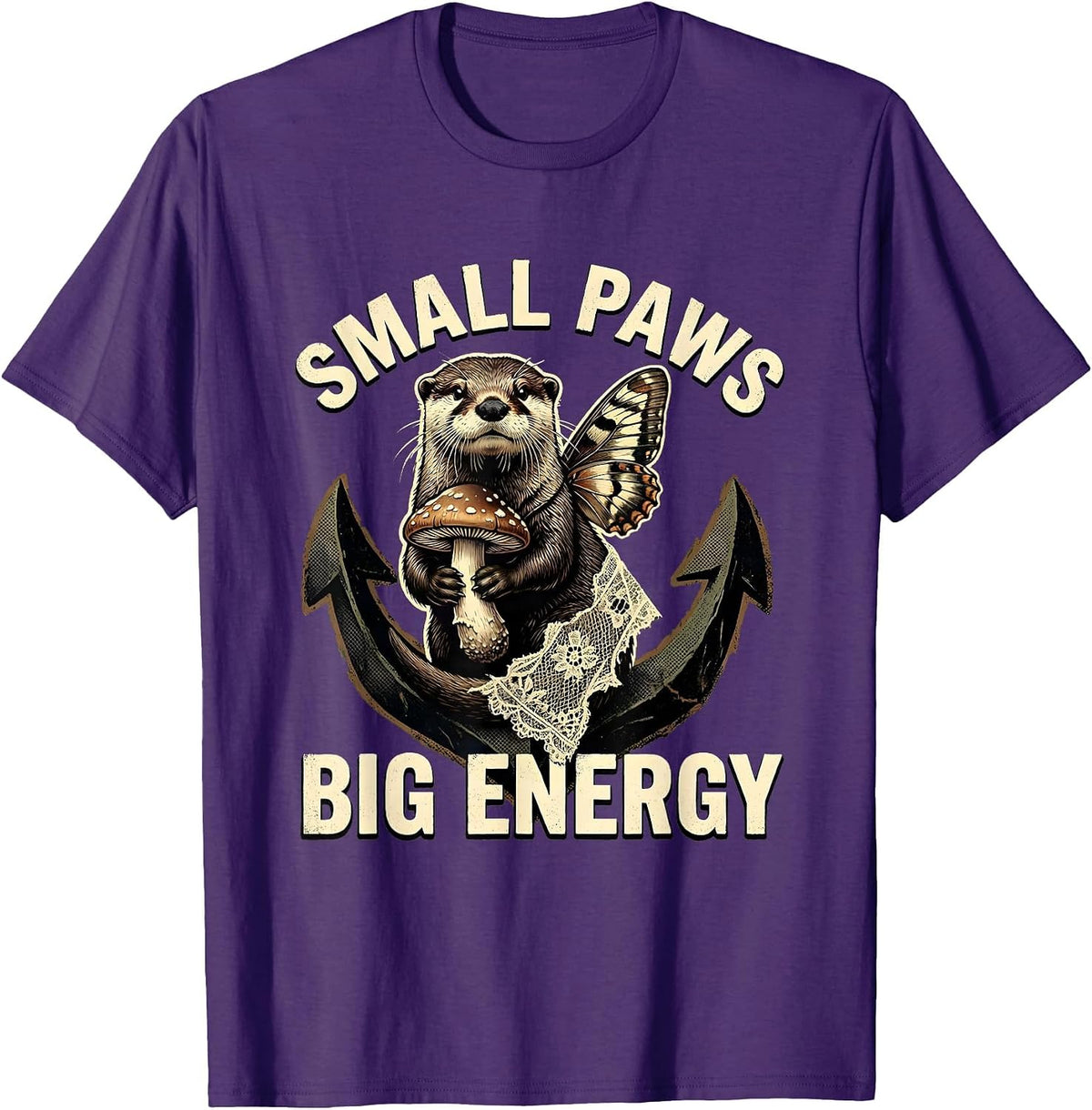 Men's Small Paws Big Energy Otter Design T-Shirt - Purple