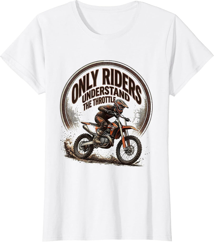 Women's Only Riders Understand The Throttle Crosshatch Dirt Bike T-Shirt - White
