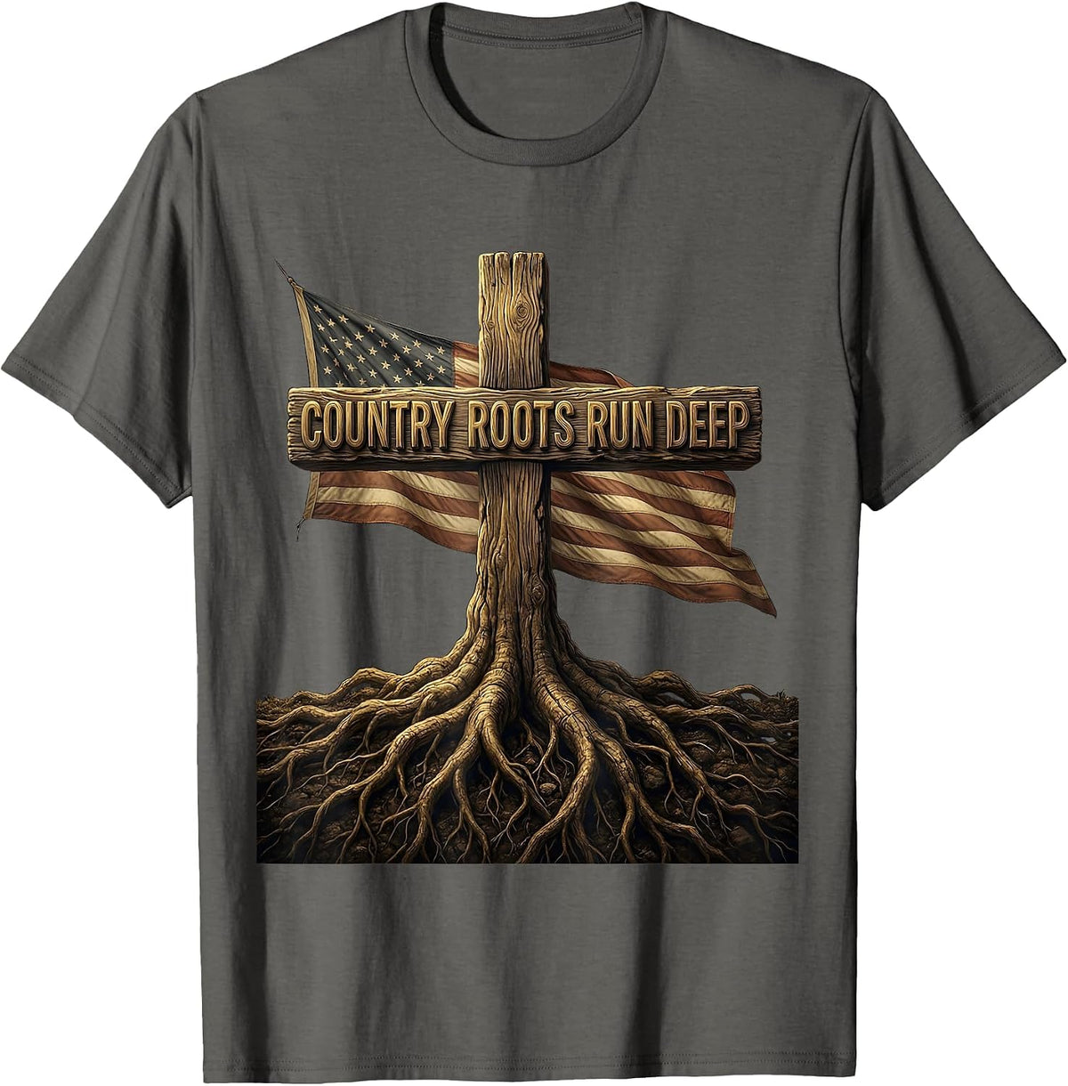 Country Roots Run Deep Girls Western Design T-Shirt - Asphalt Grey