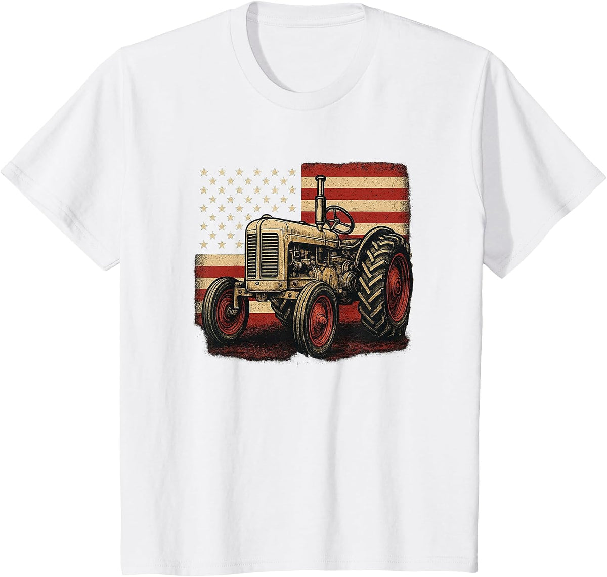 Farm Tractor Proud Farmer Patriotic American Flag Tractor T-Shirt - White