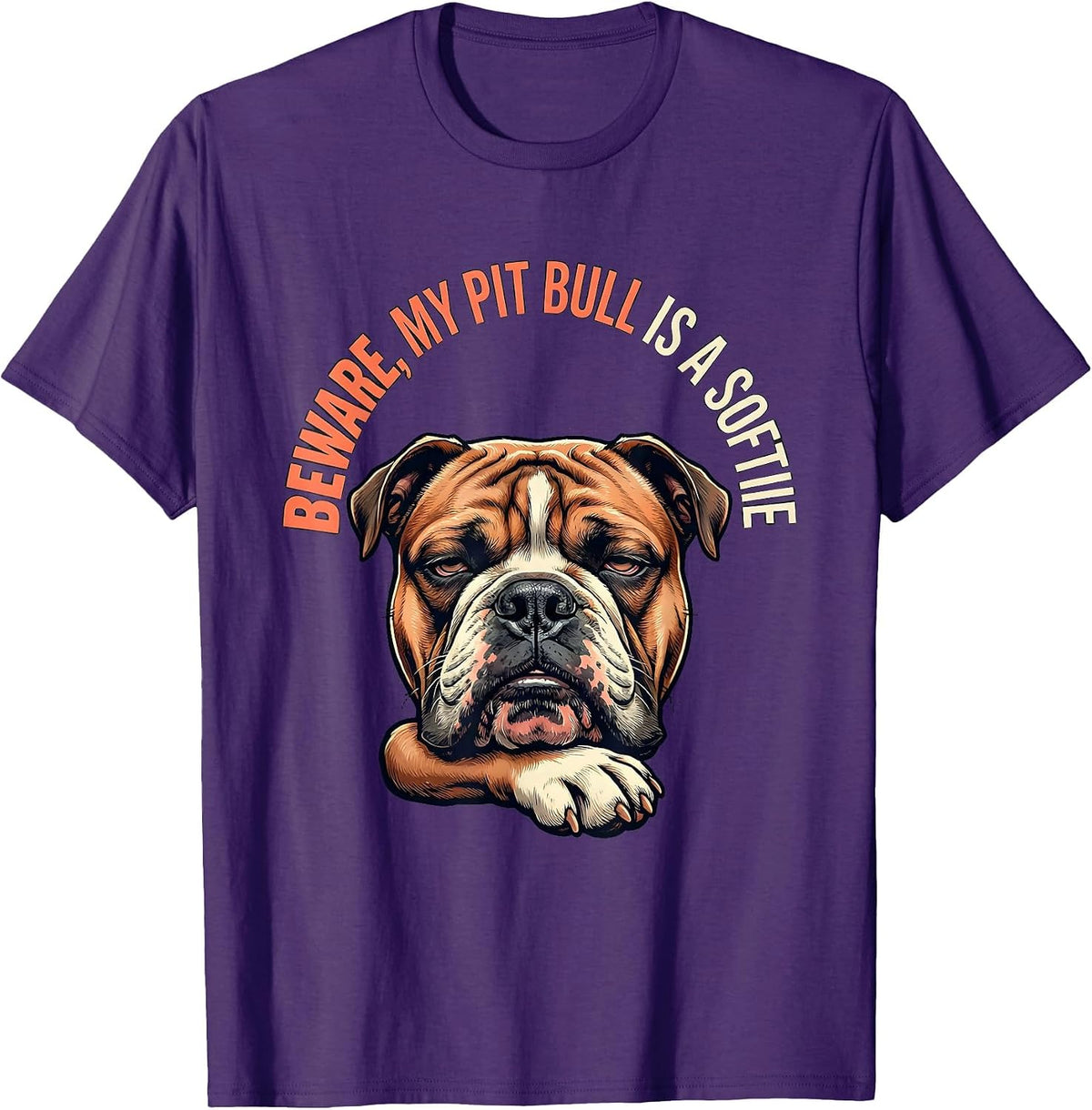 Men's Beware, My Pit Bull Is A Softie Funny Pitbull Mom Dog Lover T-Shirt - Purple