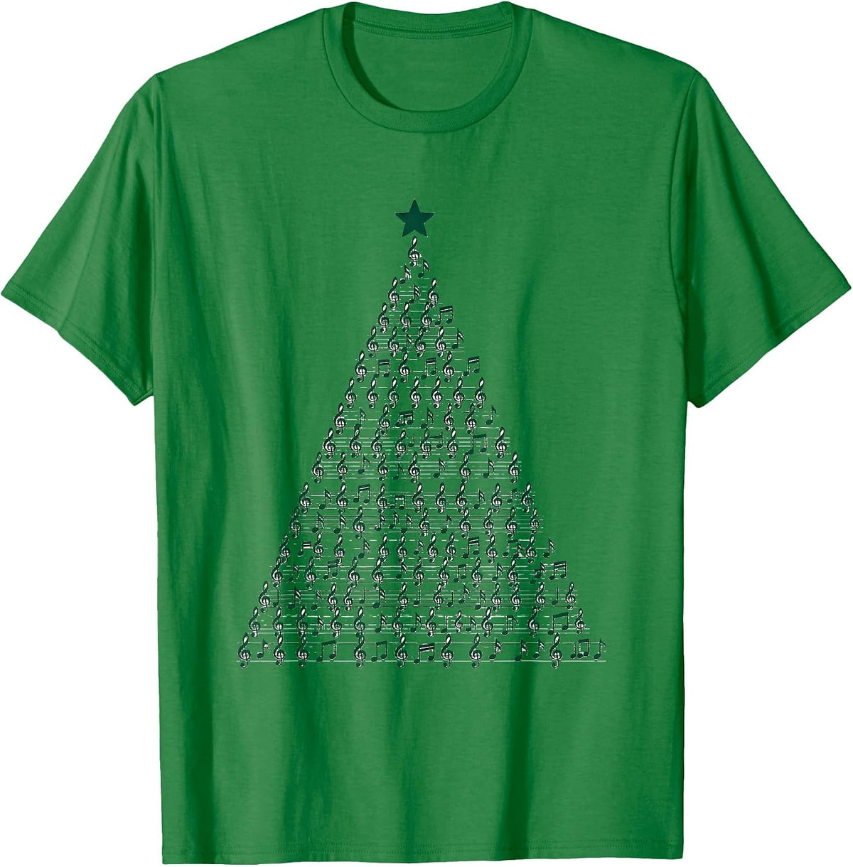 Men's Treble Clef Tree Monochromatic Music Teacher Christmas T-Shirt - Kelly Green