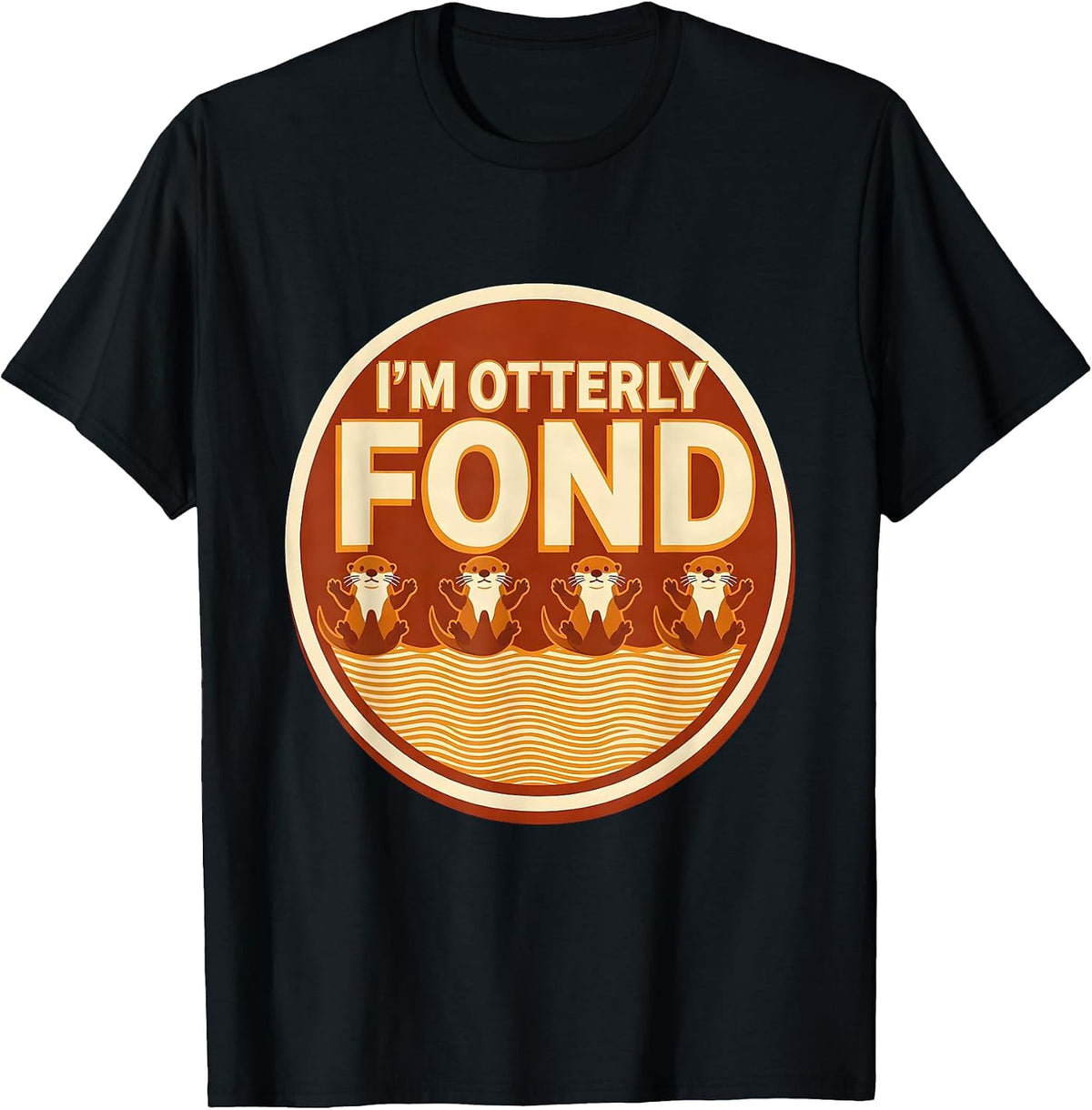 Men's I'm Otterly Fond Wood Type Letterpress Funny Otter Lover T-Shirt - Black