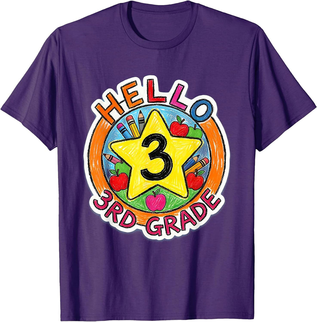 Hello 3rd Grade Cute Kids Back To School Teacher T-Shirt - Purple