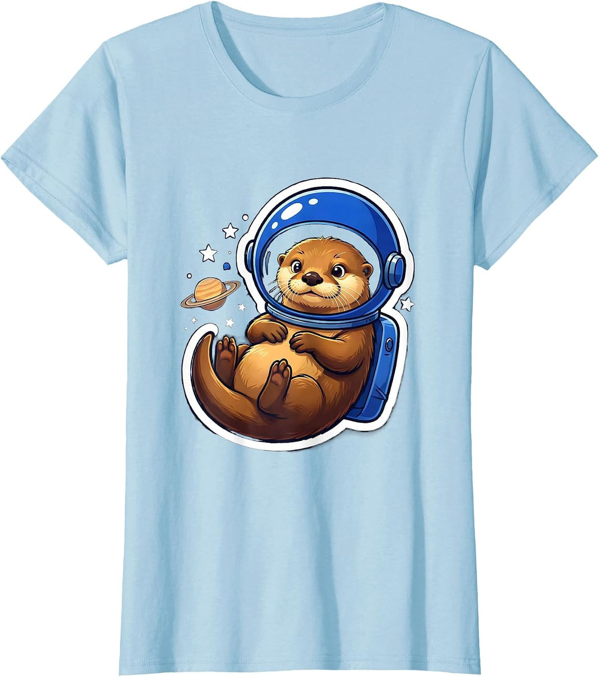 Otter Astronaut Drifting Through Space T-Shirt - Baby Blue