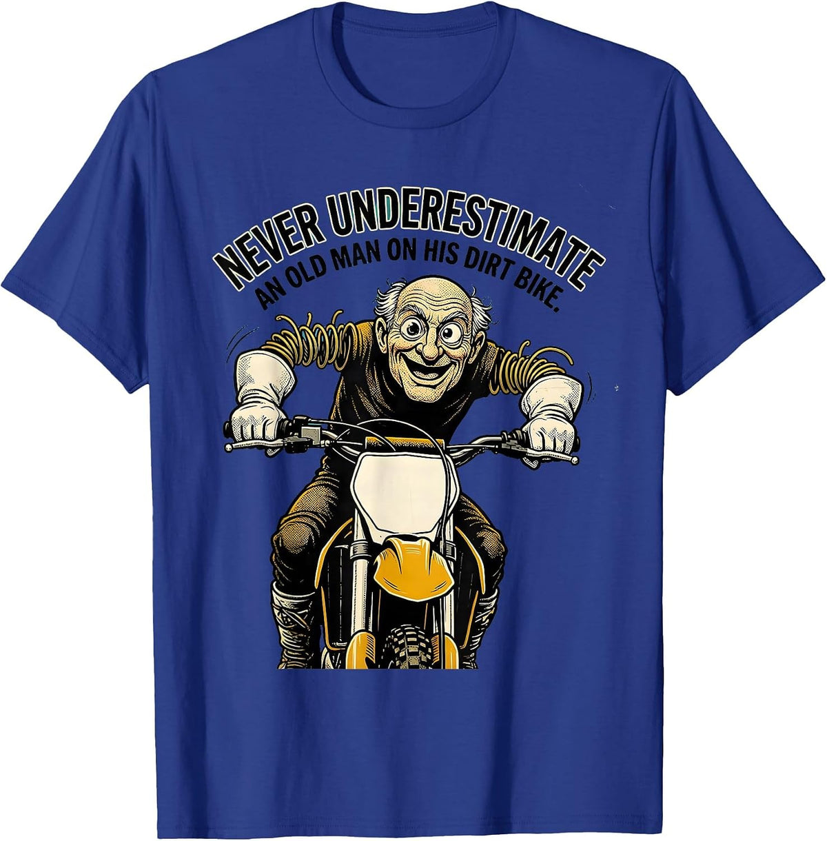 Never Underestimate An Old Man On His Dirt Bike Retro T-Shirt - Royal Blue