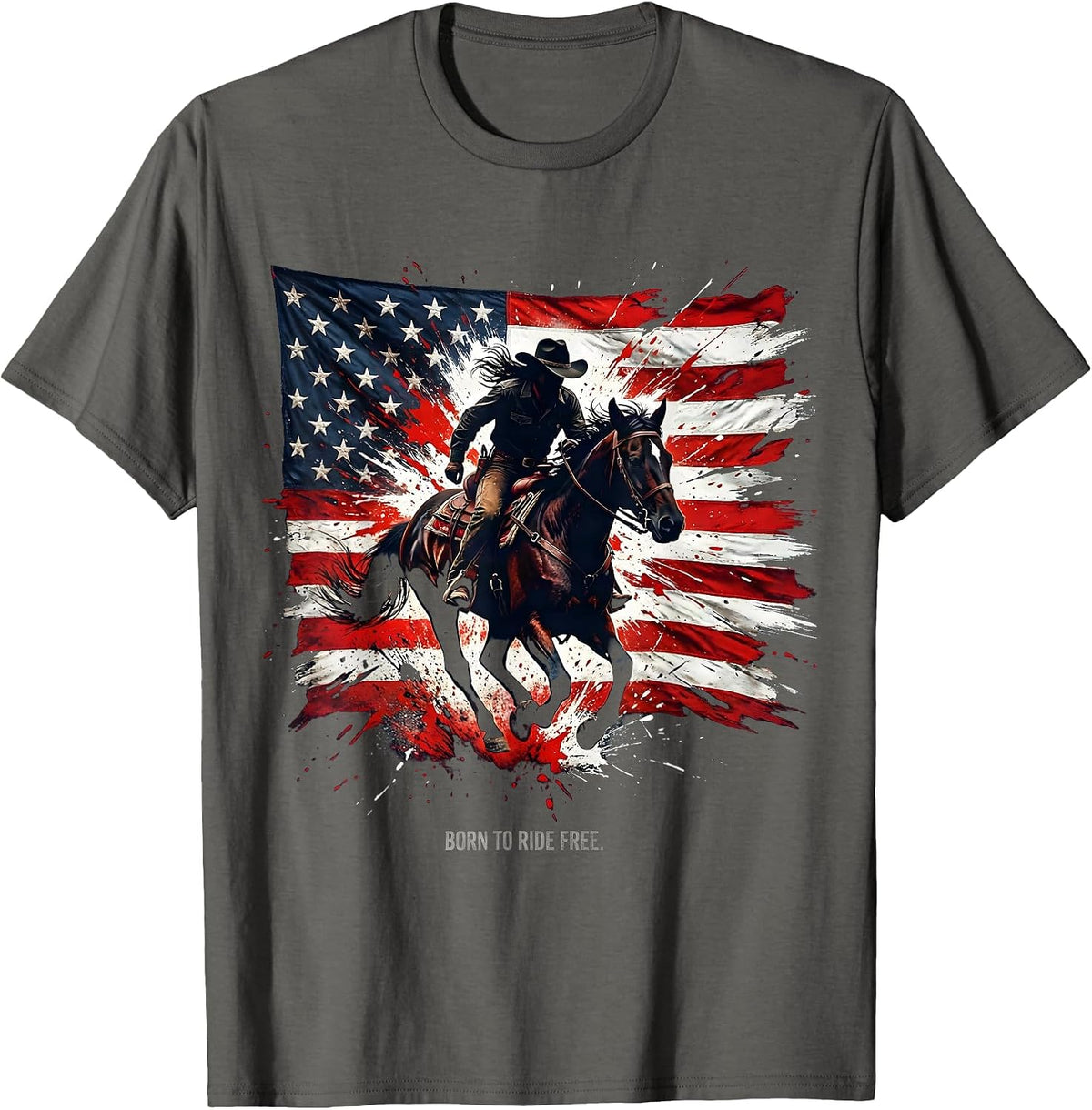 Men's Born to Ride Free White Cowgirl Design T-Shirt - Asphalt Grey