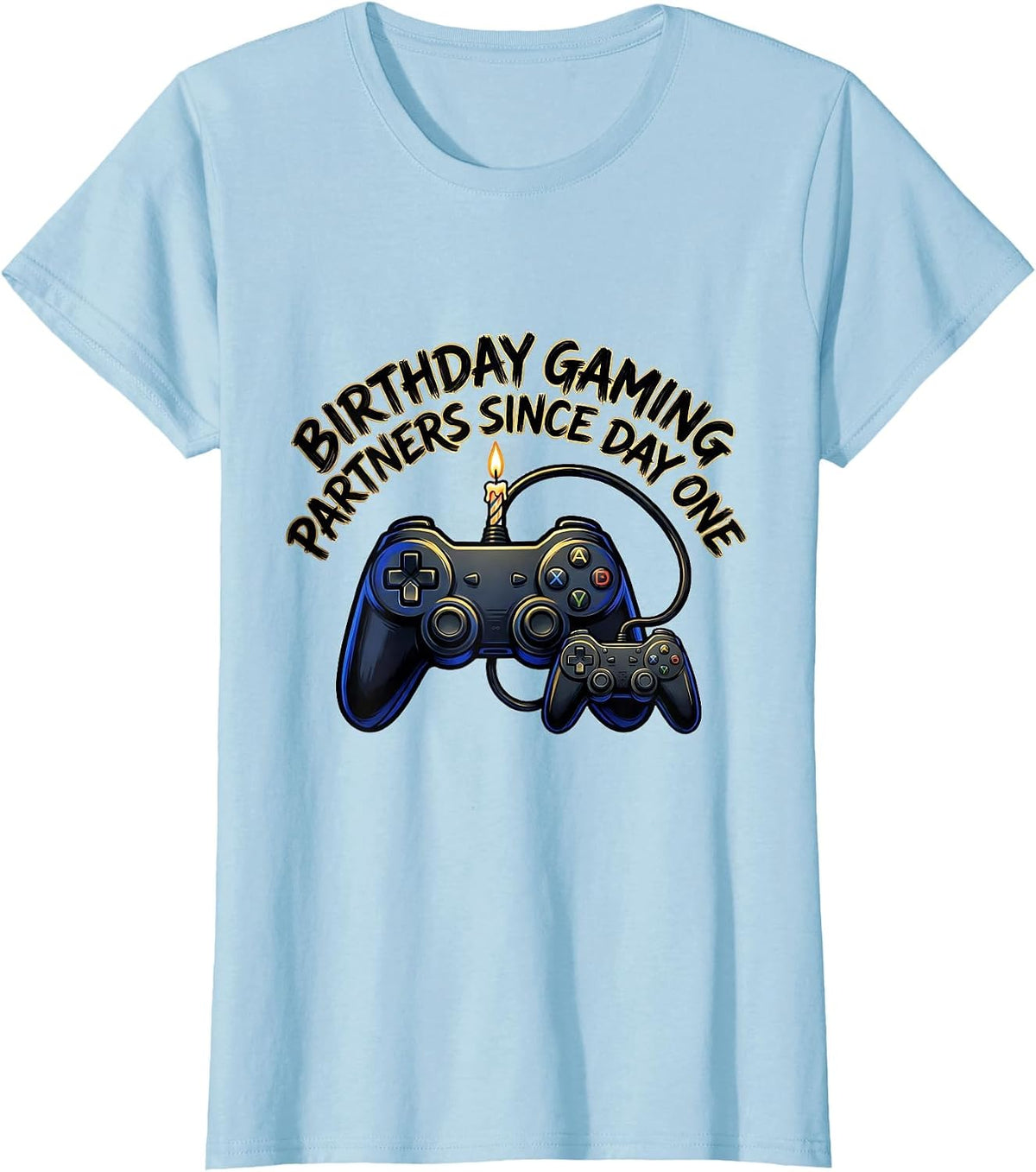 Birthday Gaming Partners Since Day One Funny Gamer Dad T-Shirt - Baby Blue