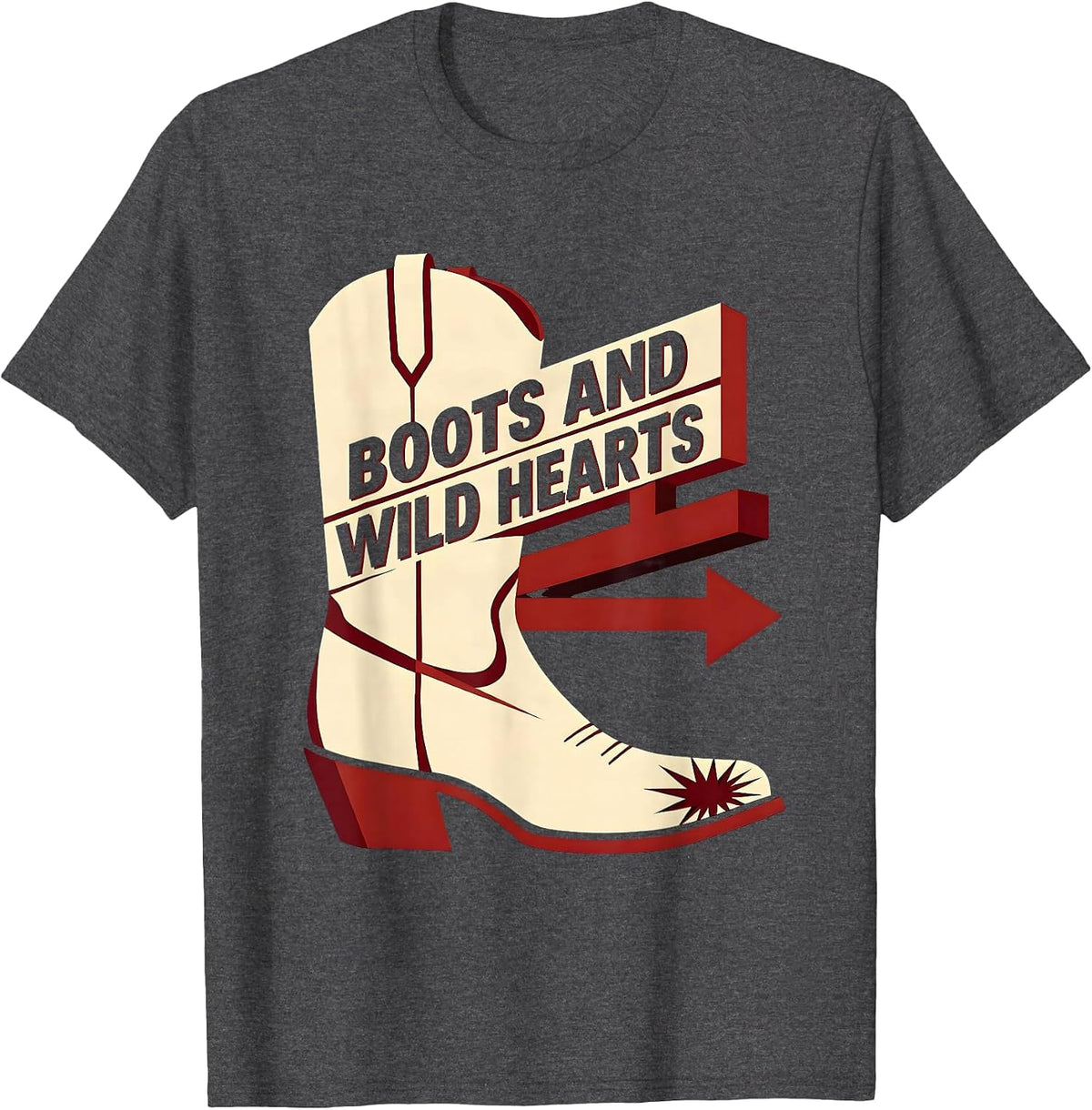 Men's Boots and Wild Hearts Western Design T-Shirt - Dark Heather Grey