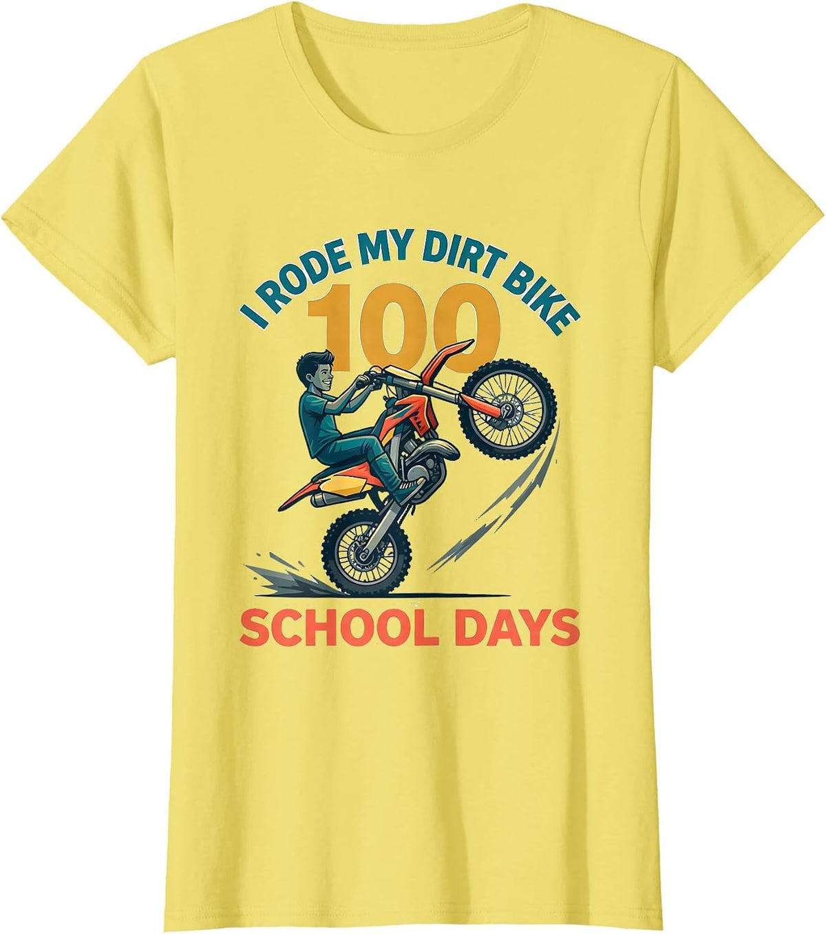 Women's I Rode My Dirt Bike 100 School Days Funny Boys 100th Day T-Shirt - Lemon Yellow