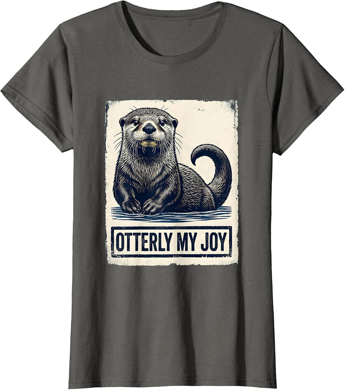 Women's Otterly My Joy Rubber Stamp Sea Otter Humor Gift T-Shirt - Asphalt Grey
