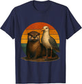 Otter Seagull Retro Animal Friends T-Shirt - Navy Blue