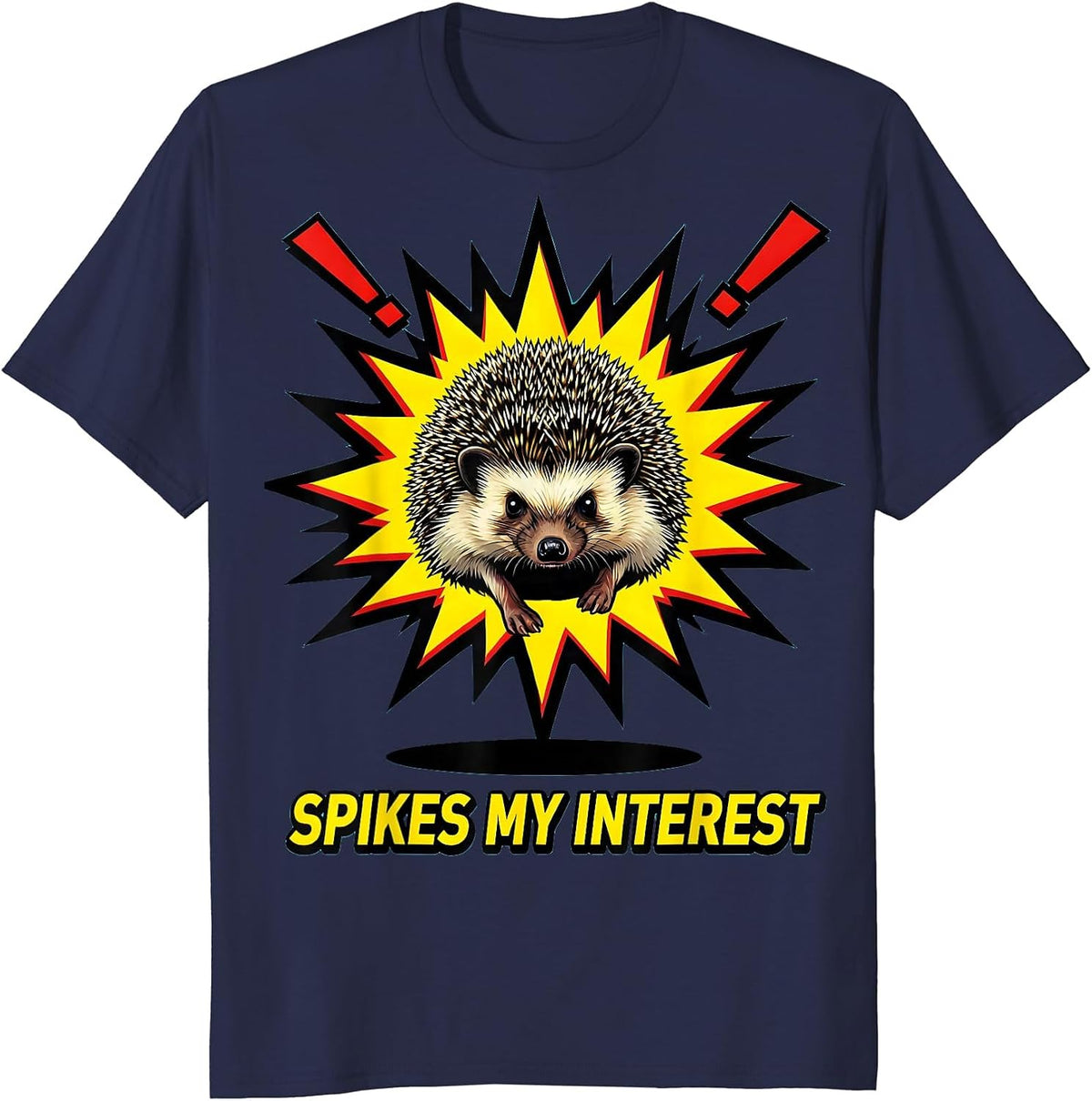 Spikes My Interest Pop Art Cute Hedgehog Lover Gift For Kids T-Shirt - Navy Blue