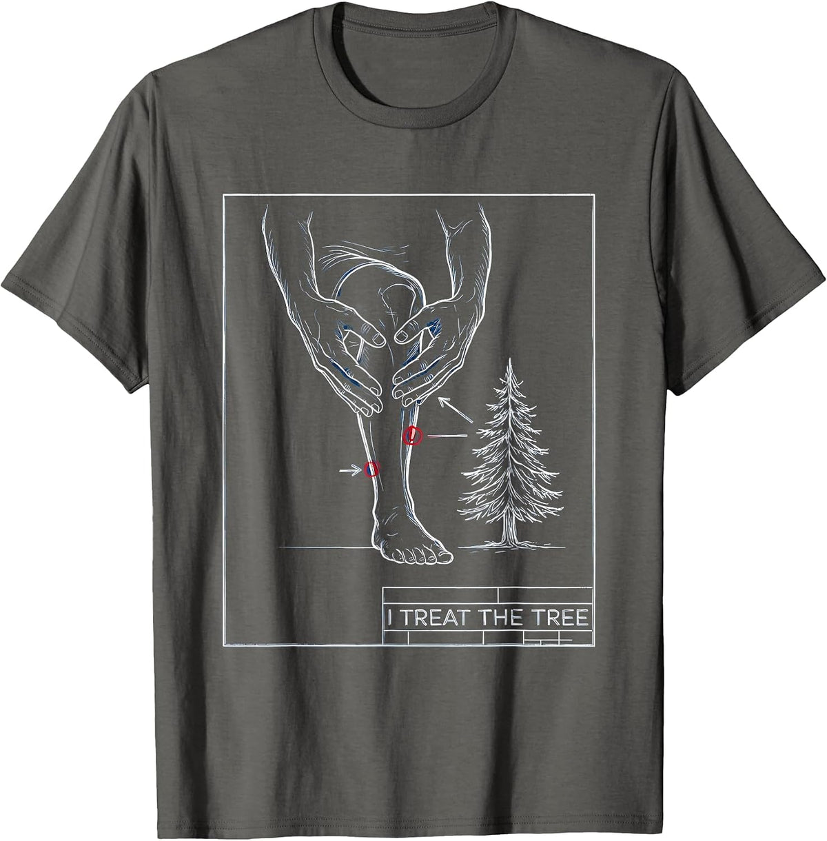 I Treat The Tree Technical Blueprint Funny Physical Therapy T-Shirt - Asphalt Grey