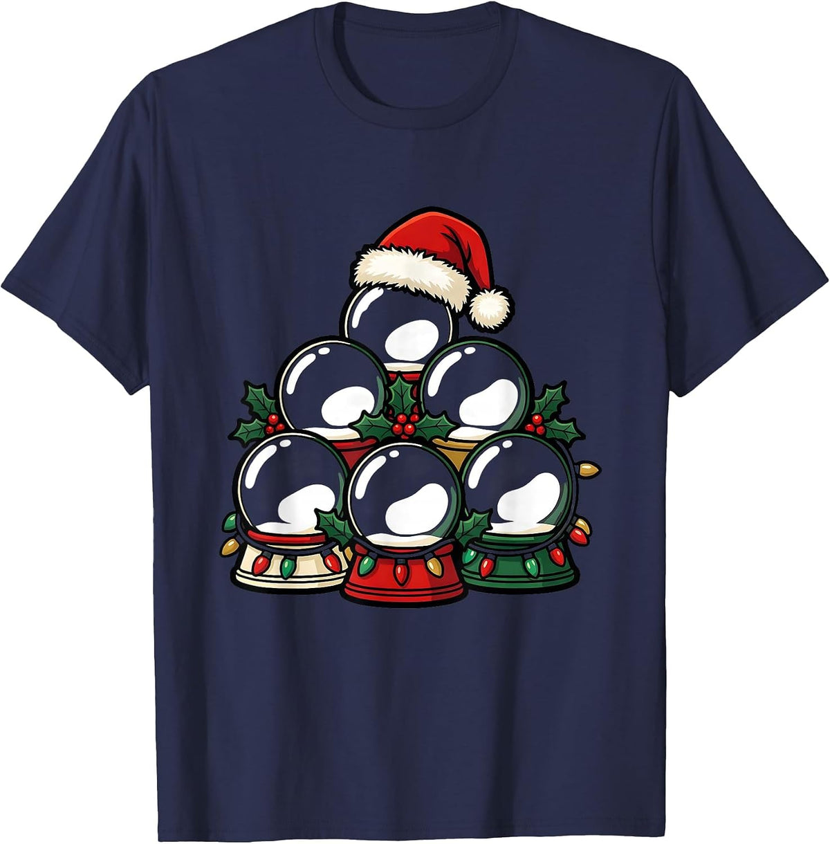 Santa Hat Lights Family Matching Christmas Pajama T-Shirt - Navy Blue