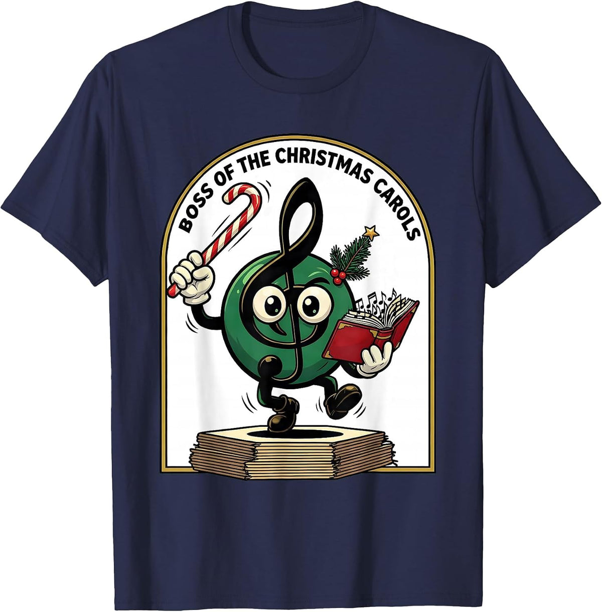 Boss Of The Christmas Carols Funny Music Teacher Holiday T-Shirt - Navy Blue