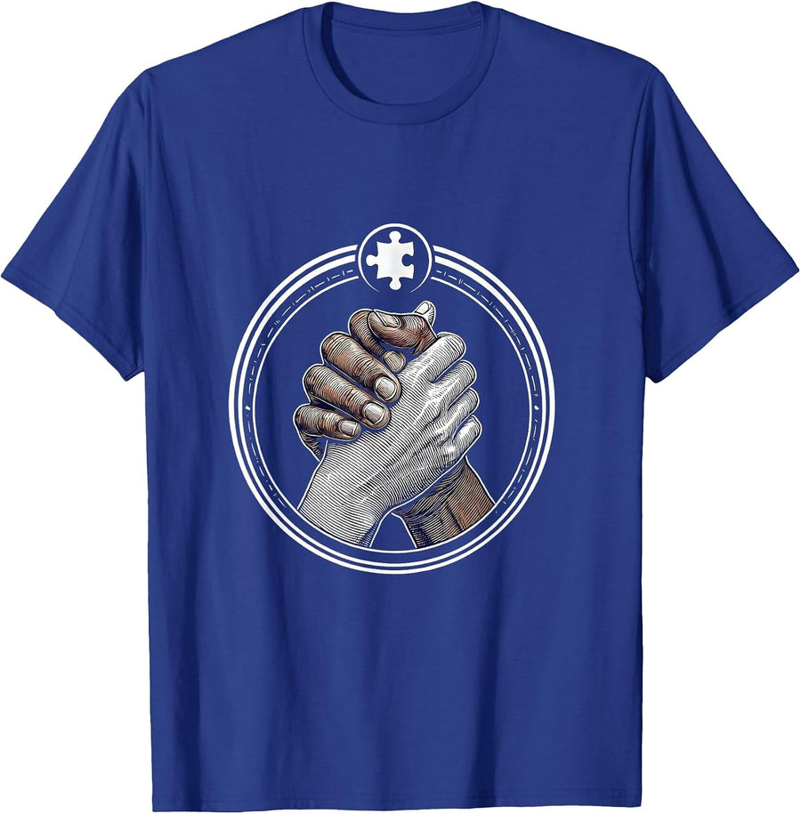 Autism Awareness Unity Hands Intertwined Design T-Shirt - Royal Blue