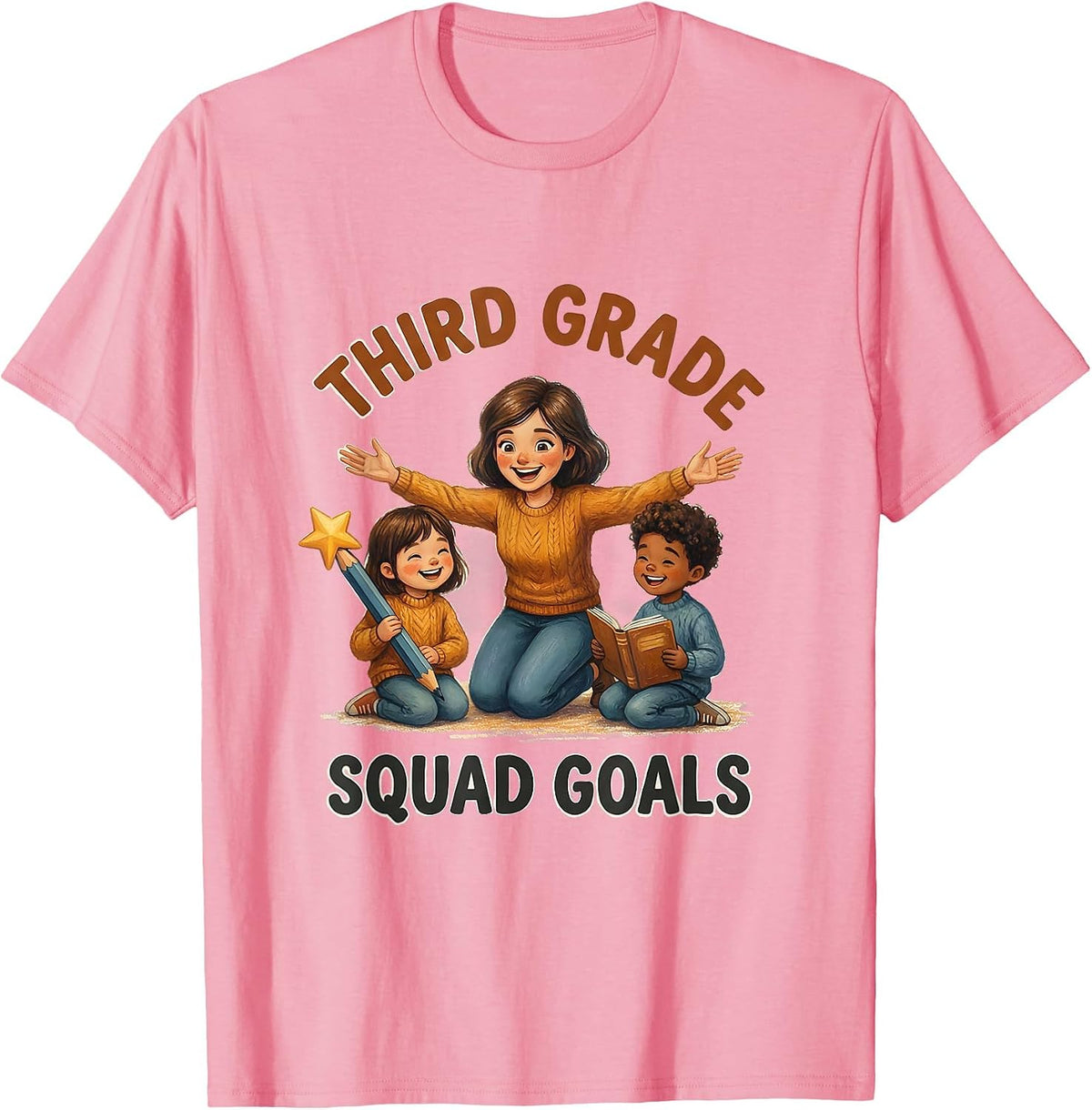 Men's Third Grade Squad Goals Teacher Design T-Shirt - Pink