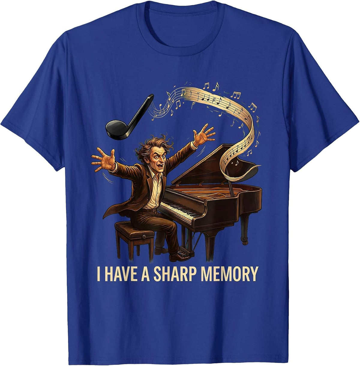 Men's I Have A Sharp Memory Funny Pianist Keyboard Player Humor T-Shirt - Royal Blue
