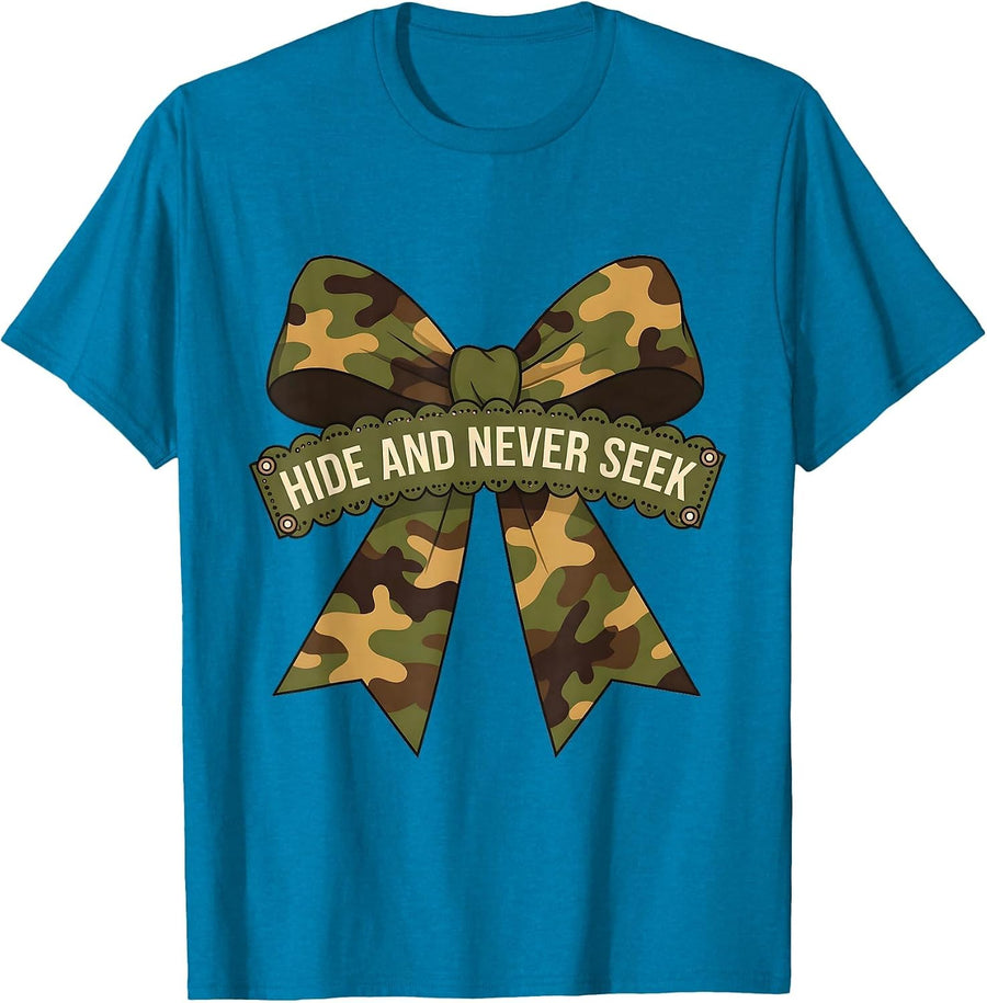 Duck Camo Hide and Never Seek Hunting Design T-Shirt - Sapphire Blue