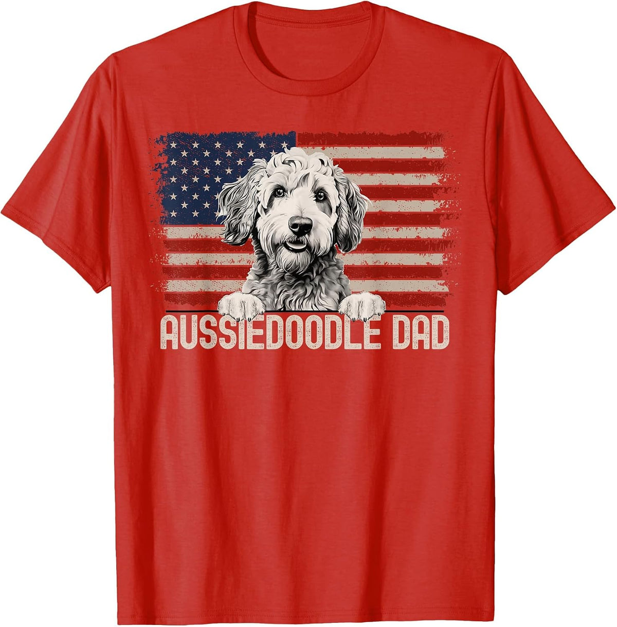 Best Dog Dad Ever American Flag - Aussiedoodle Dad T-Shirt - Red