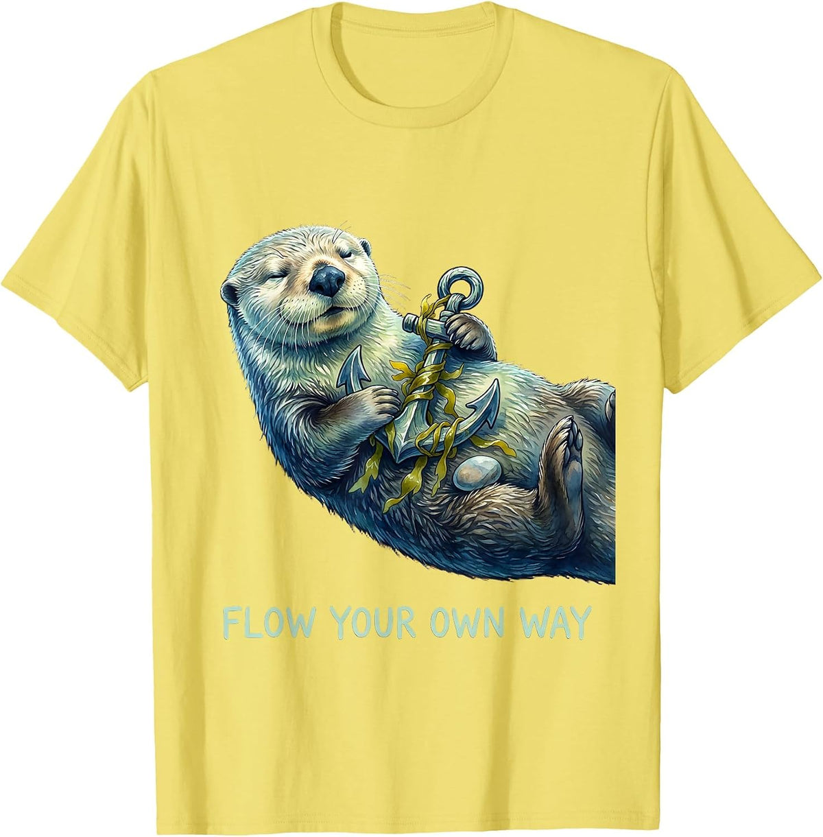 Men's Flow Your Own Way Funny Sea Otter Animal Lover Gift T-Shirt - Lemon Yellow
