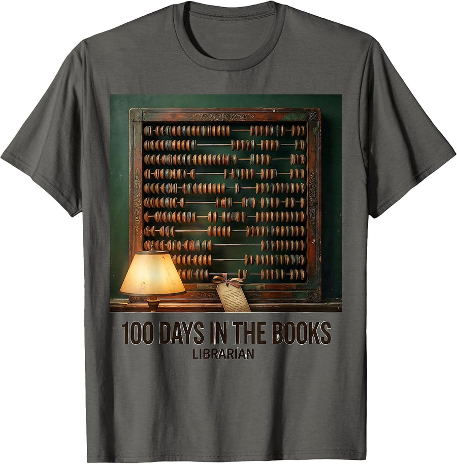 100 Days In The Books Librarian Vintage Reading Teacher T-Shirt - Asphalt Grey