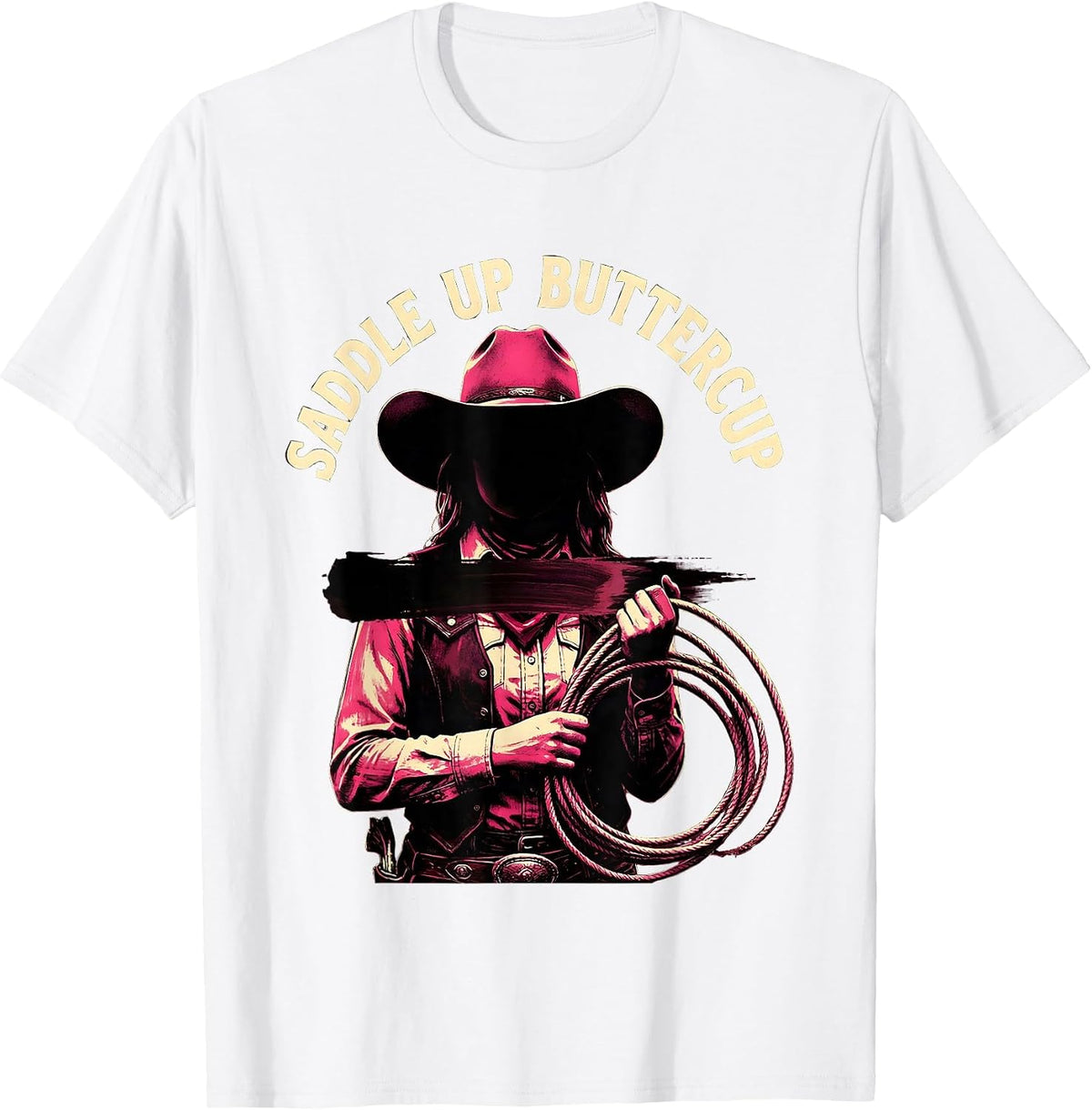 Men's Saddle Up Buttercup White Cowgirl Design T-Shirt - White