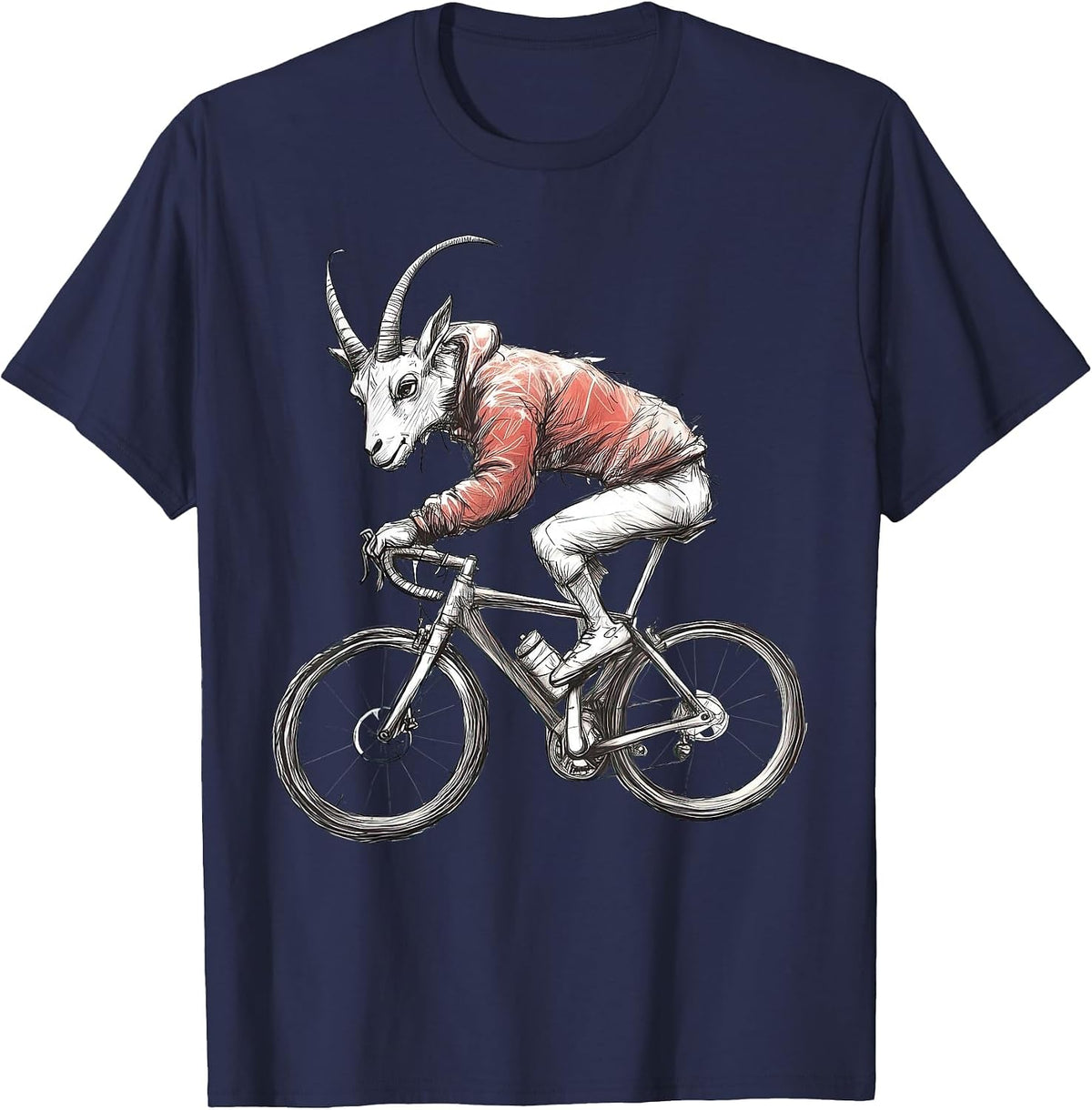 Vintage Goat On Bicycle Riding Cycling Farm Animal Bike T-Shirt - Navy Blue
