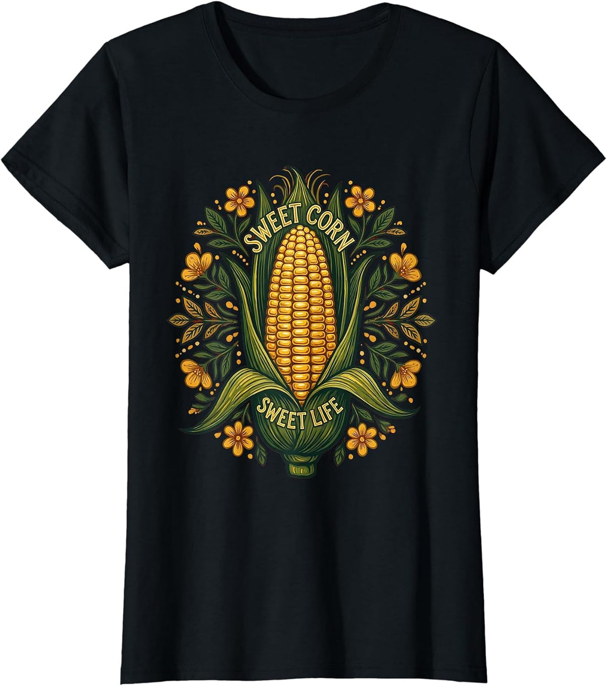 Sweet Corn Sweet Life Farmers Market Design T-Shirt - Black