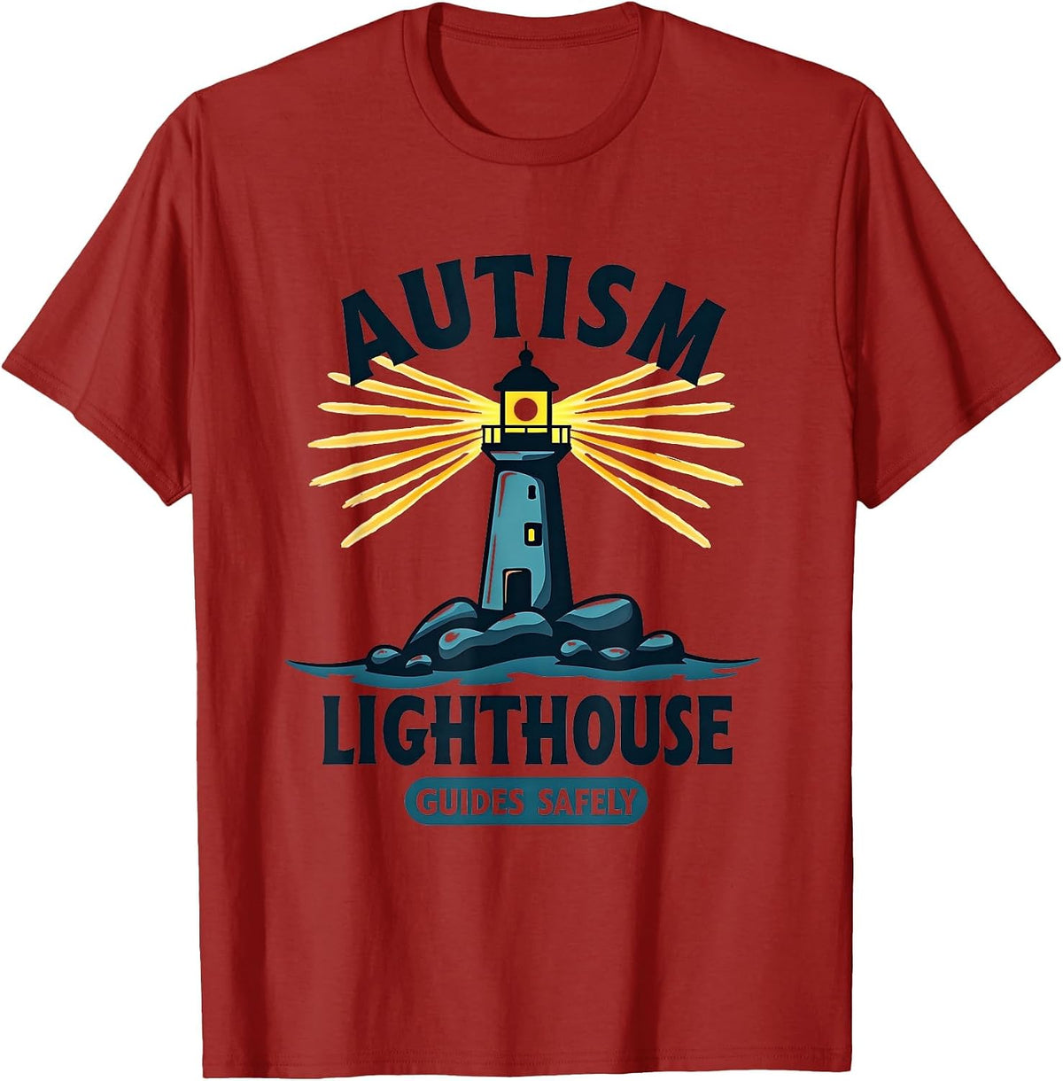 Autism Lighthouse Guides Safely Awareness Design T-Shirt - Cranberry Red