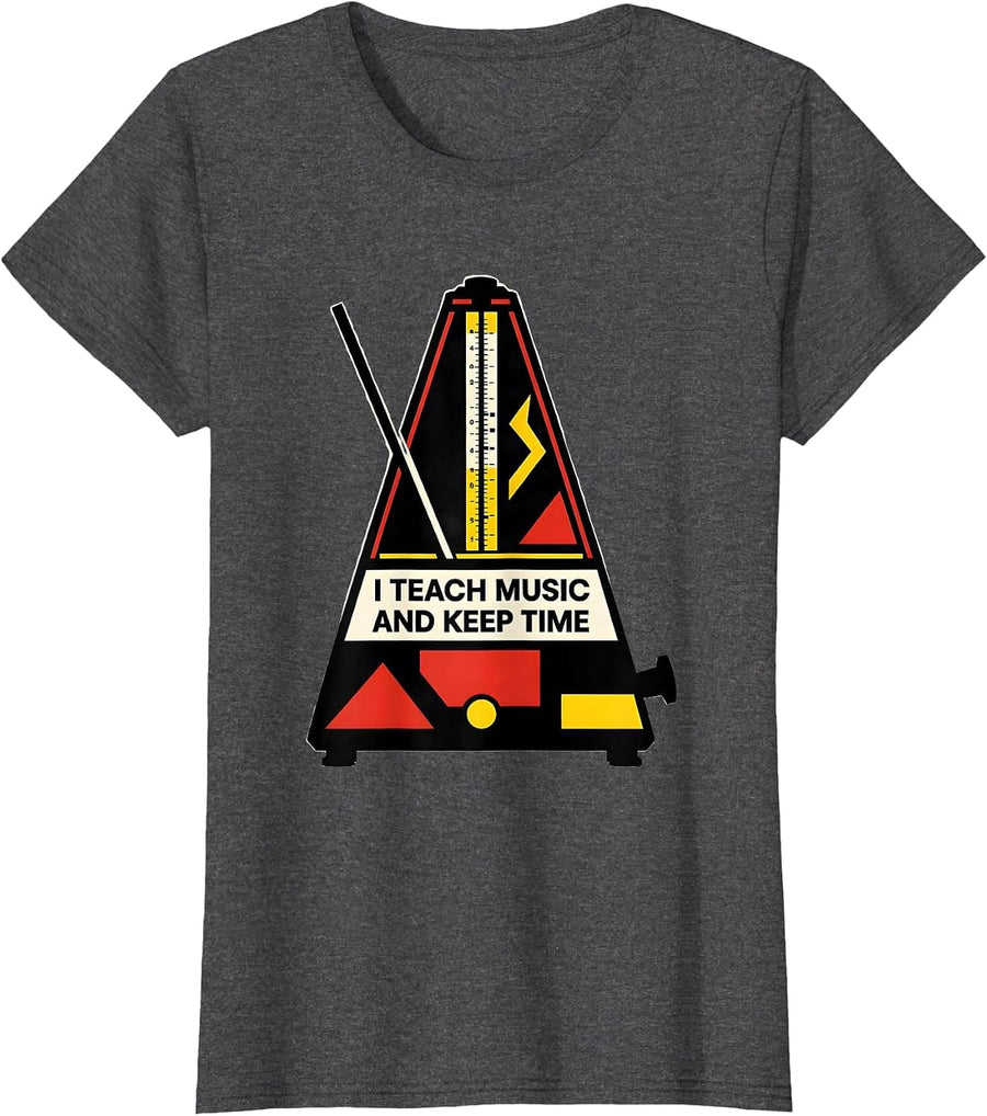 Women's I Teach Music And Keep Time Bauhaus Modernist Music Teacher T-Shirt - Dark Heather Grey
