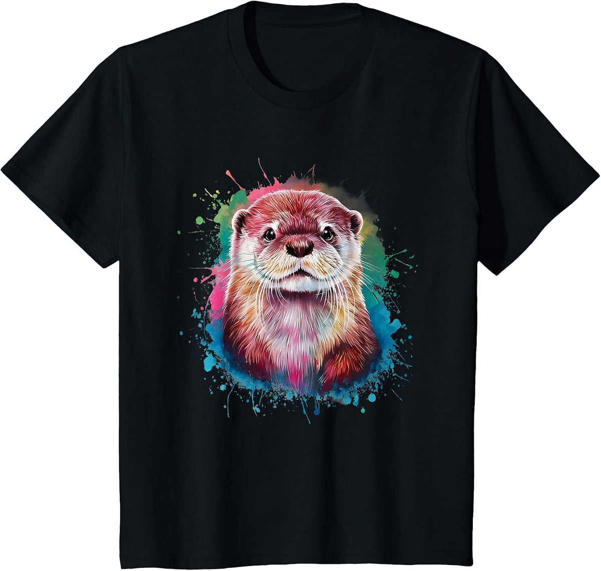 Otter Men's Women's Colourful Watercolour Otter T-Shirt - Black