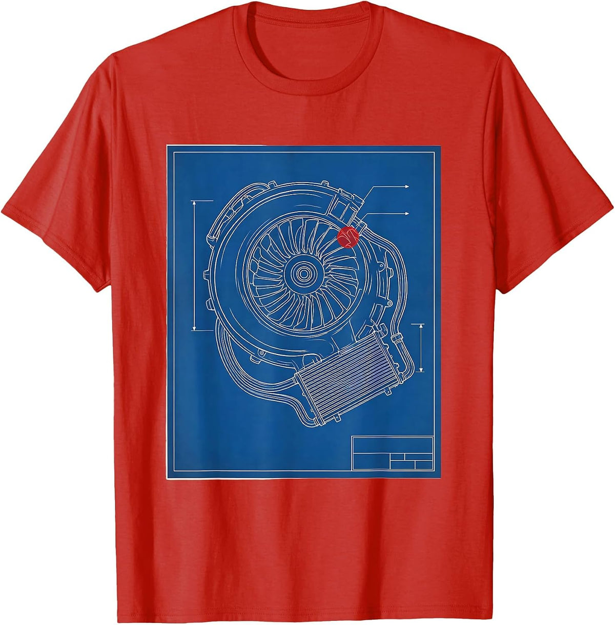 Men's Diesel Turbo Charger Technical Blueprint Trucker Mechanic T-Shirt - Red