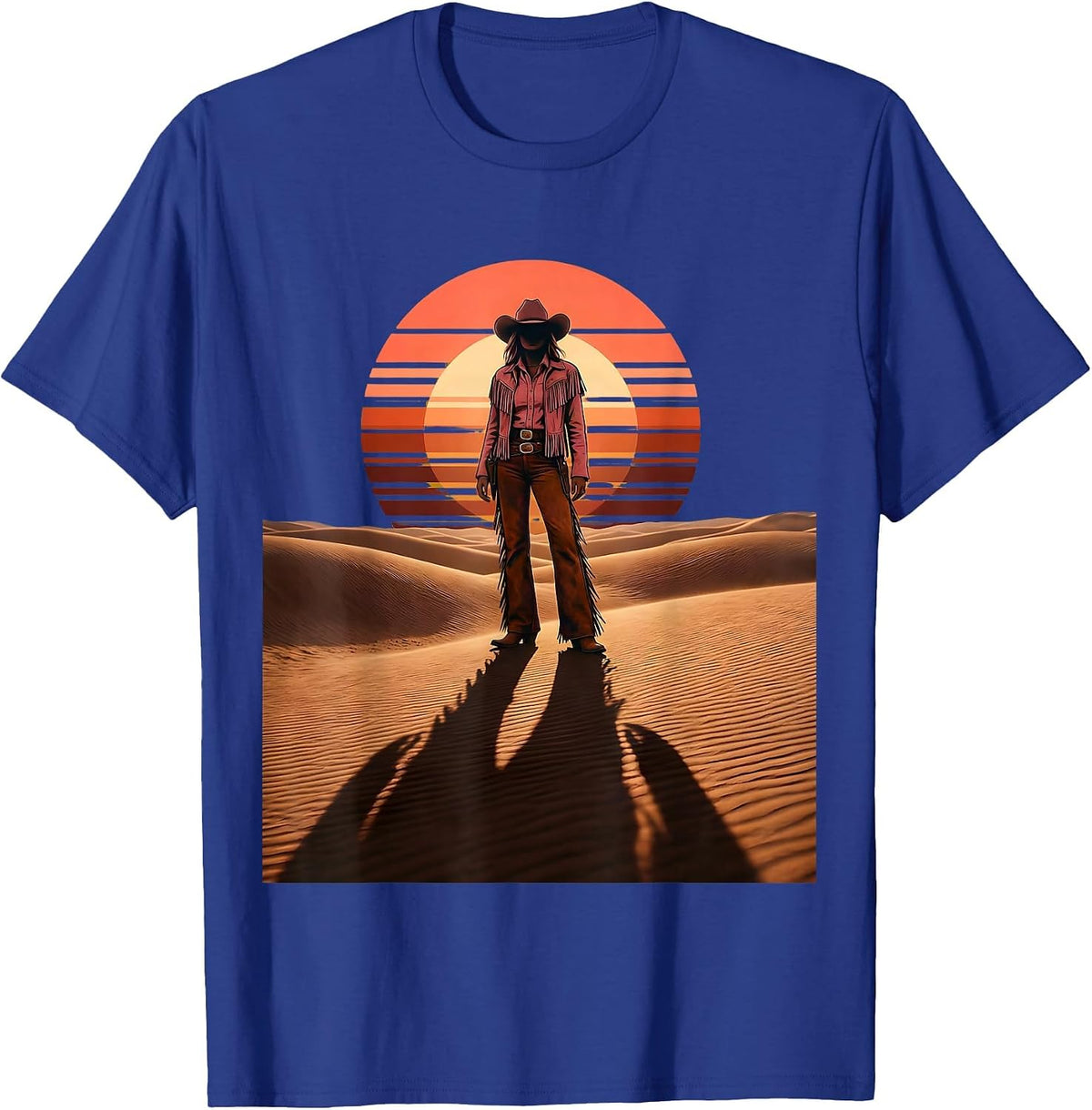 Men's Pink Cowgirl Long Shadow Desert Sand Graphic T-Shirt - Royal Blue