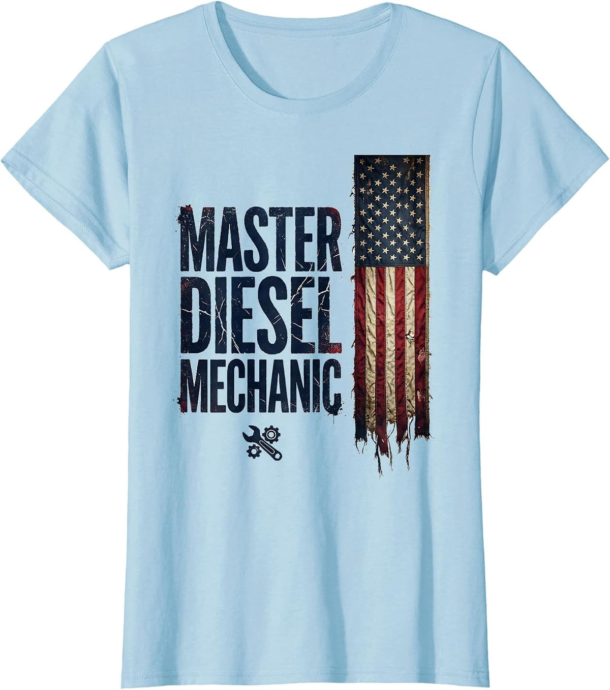 Master Diesel Mechanic Distressed American Flag Mechanic T-Shirt - Baby Blue