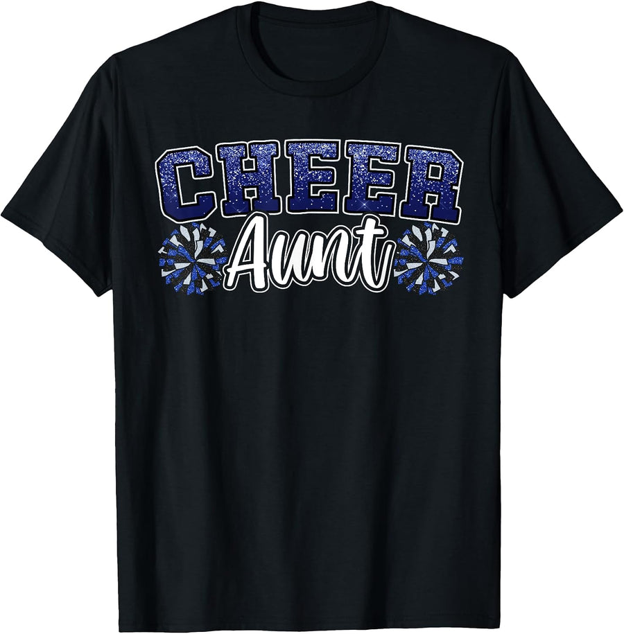 Loud Proud Cheer Aunt Blue Pom Poms Cheerleader Niece Women T-Shirt, Men, Black, Small - As Pictured