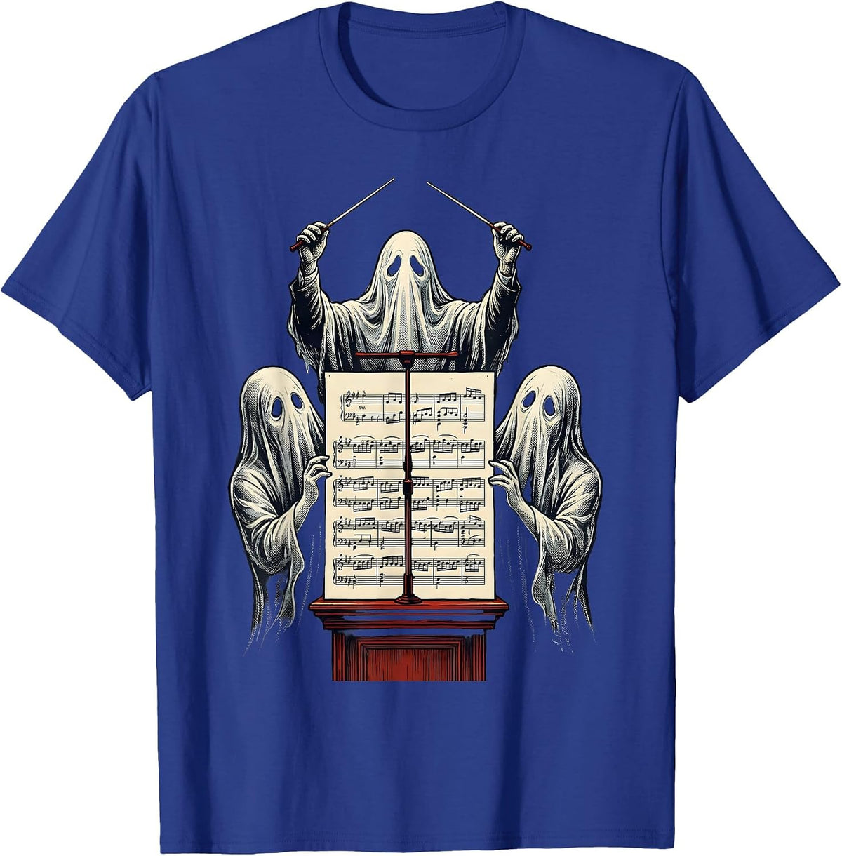 Men's Ghost Conductor Orchestra Music Teacher Halloween Humor T-Shirt - Royal Blue