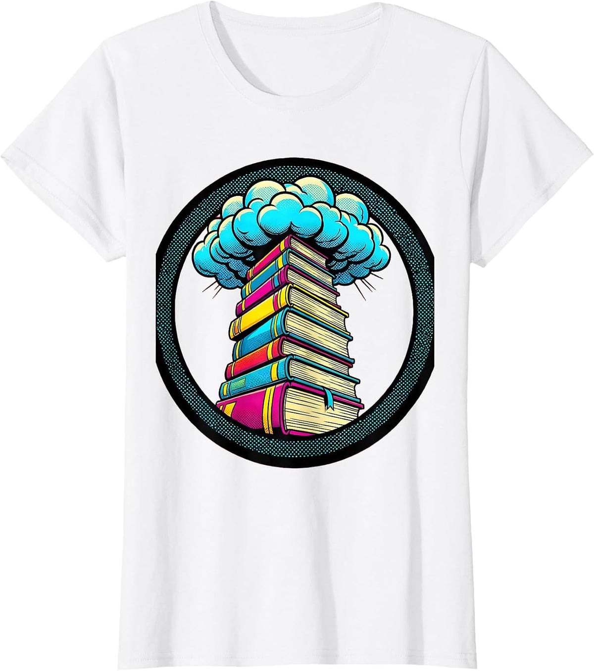 Neon Teacher Glowing Textbooks to the Clouds T-Shirt - White