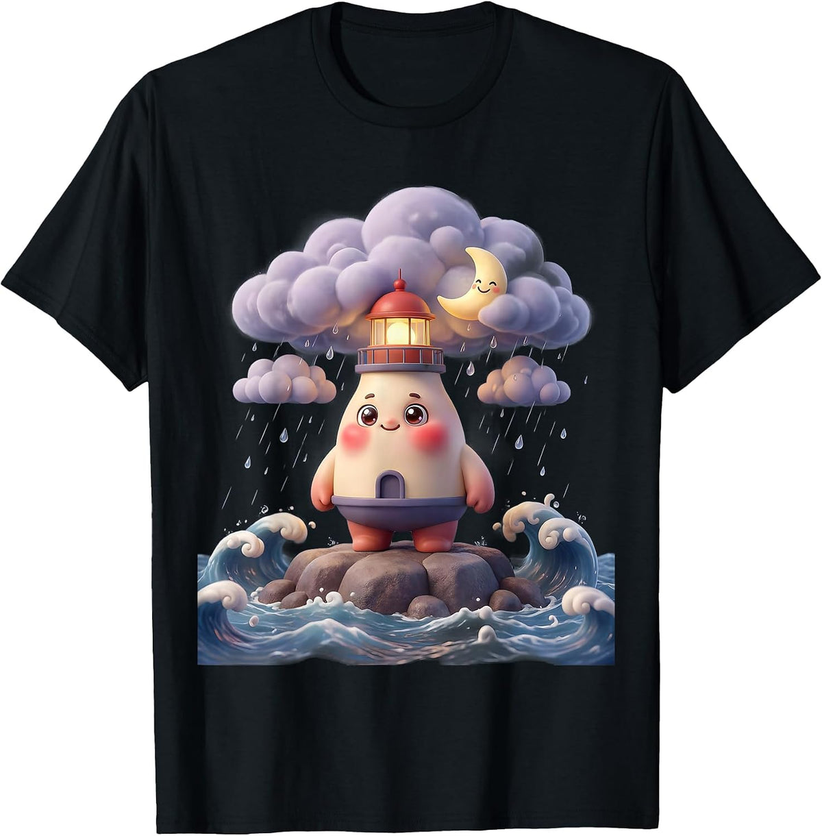 Men's Autism Awareness Lighthouse Stormy Sea Design T-Shirt - Black