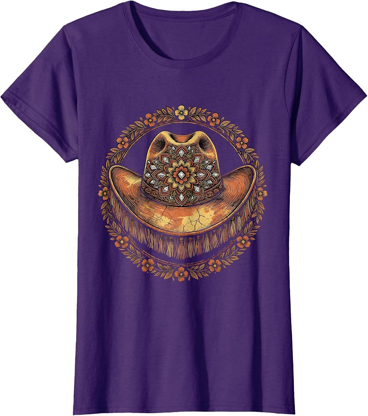 Women's Denim Cowgirl Rhinestone Fringe Jacket Graphic T-Shirt - Purple