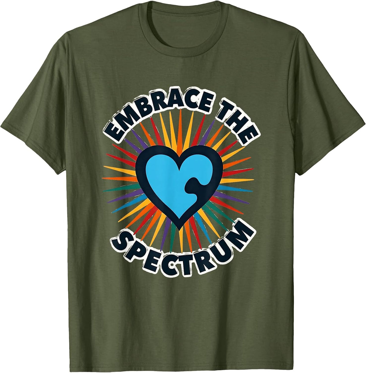 Embrace the Spectrum Light It Up Blue Autism Design T-Shirt - Olive Green
