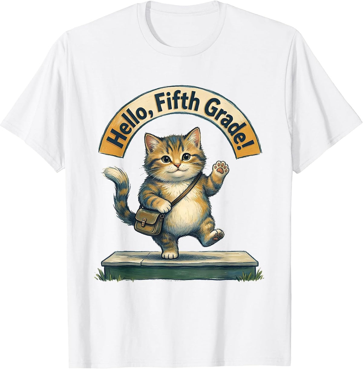 Men's Hello, Fifth Grade! Cute Kitten Girls Back to School T-Shirt - White