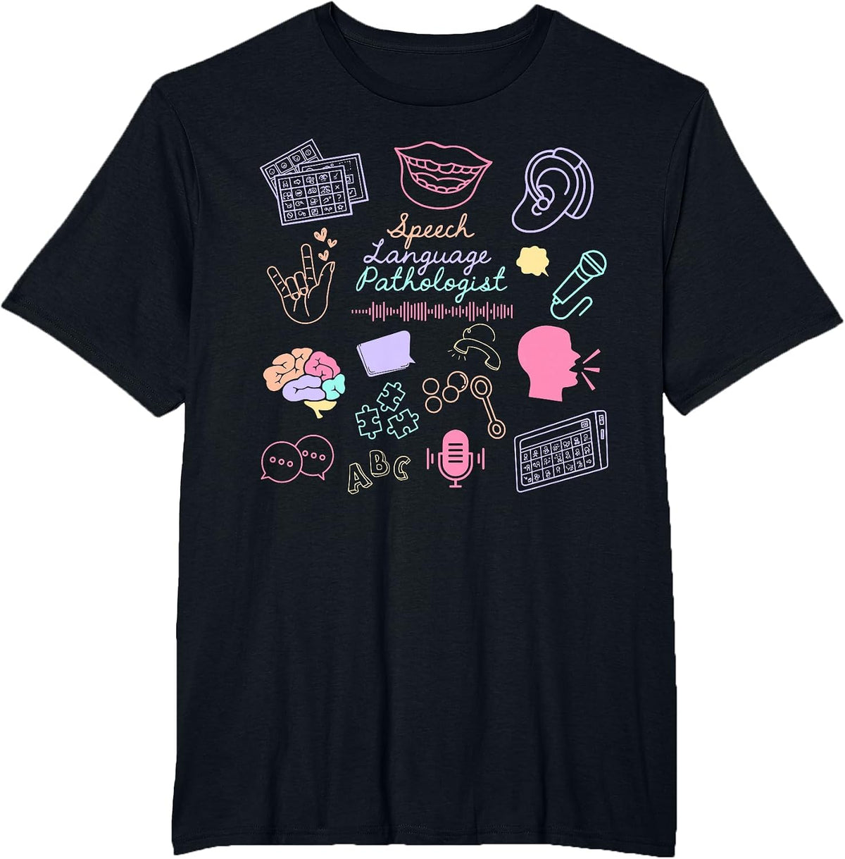 Retro Speech Language Pathologist SLP SLPA Speech Therapist T-Shirt - Black