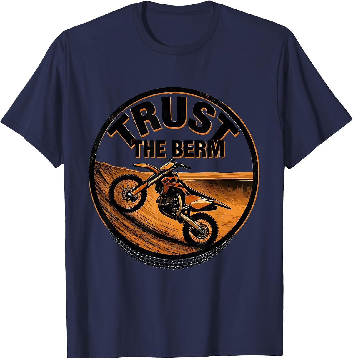 Men's Trust The Berm Screenprint Poster Dirt Bike Biker T-Shirt - Navy Blue