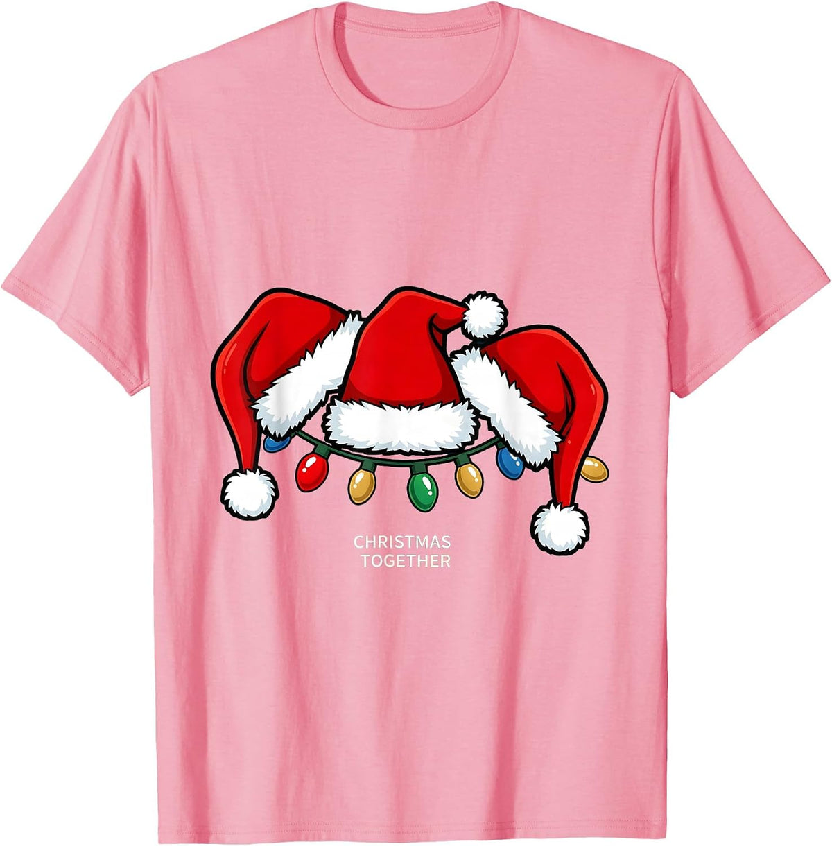 Men's Christmas Together Bold Santa Hat Lights Family Matching T-Shirt - Pink